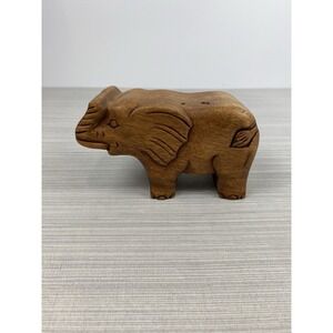 Vintage Carved Wood Elephant Shaped Puzzle‎ Trinket Box Bali Indonesia
